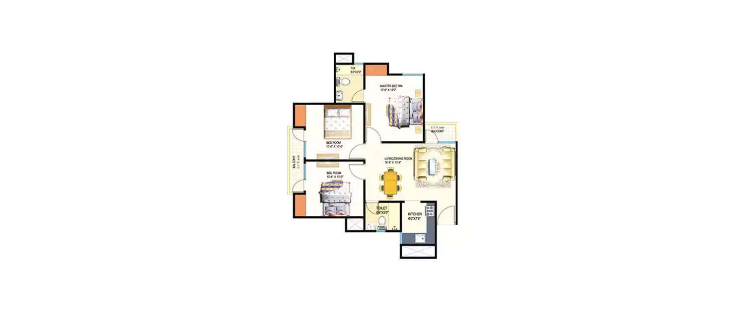 Floor plan for 3 BHK