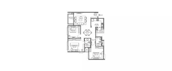 Godrej Life Plus Kanakapura - Floor plan 3 BHK 1043 Sq.ft
