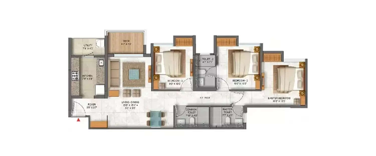 Floor plan for 3 BHK