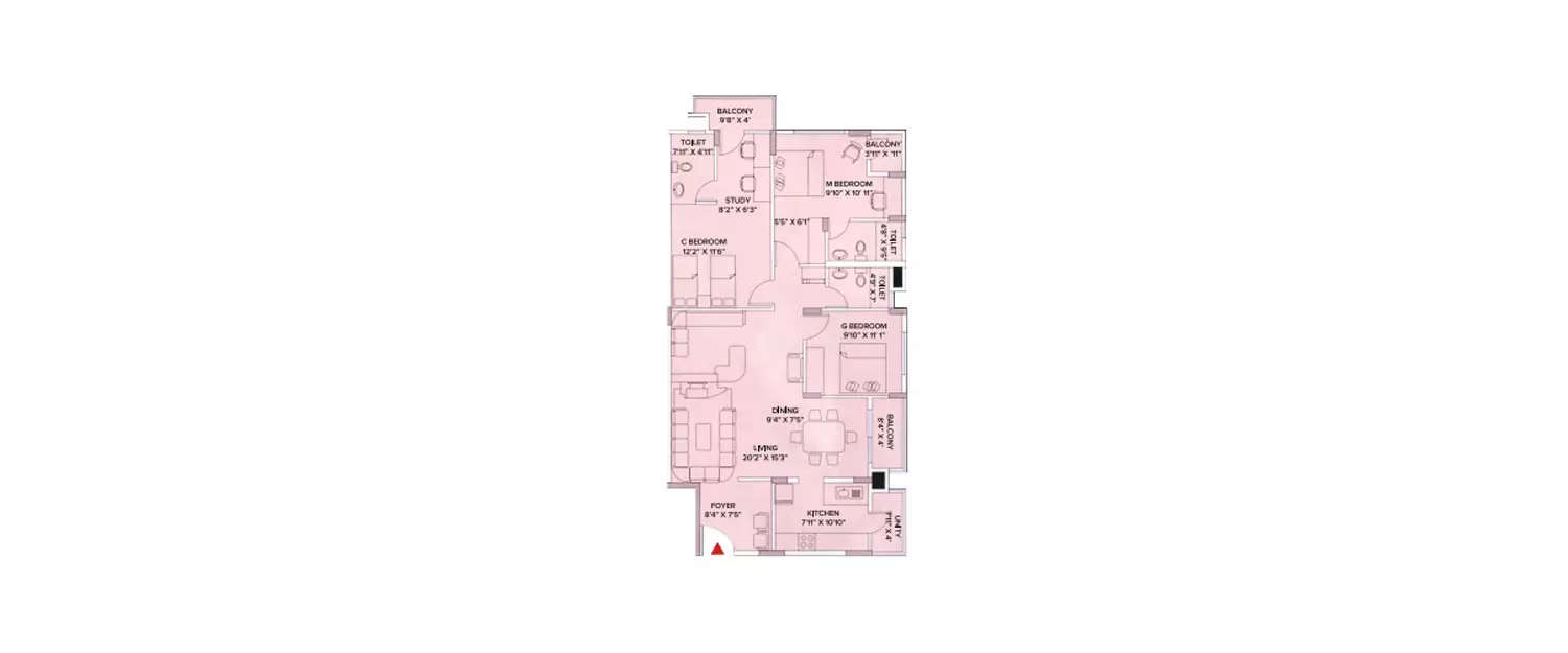 Floor plan for 3 BHK