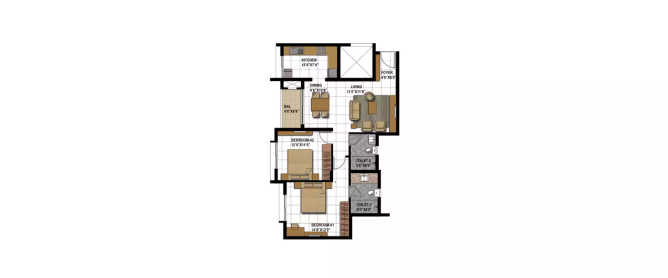 Prestige Bagamane Temple Bells Uttarahalli - Floor plan 2 BHK 808 Sq.ft