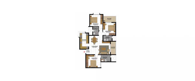Prestige Gulmohar Horamavu - Floor plan 3 BHK 1131 Sq.ft