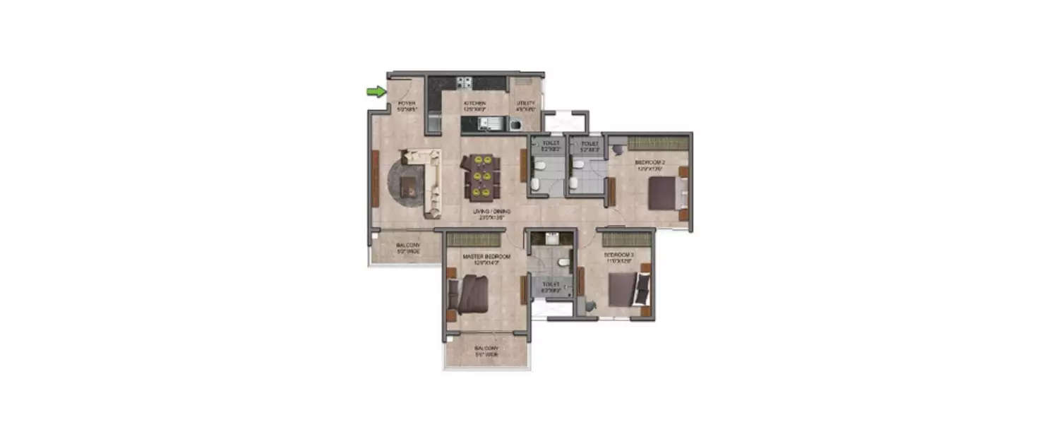 Floor plan for 3 BHK