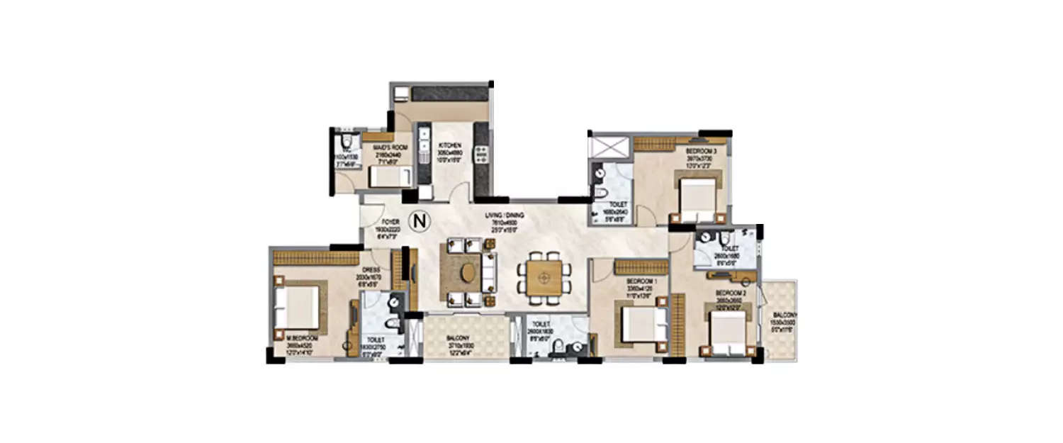 Floor plan for 4 BHK