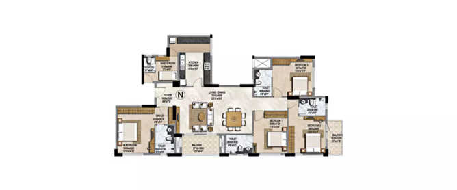 Prestige Misty Waters Hebbal - Floor plan 4 BHK 2483 Sq.ft