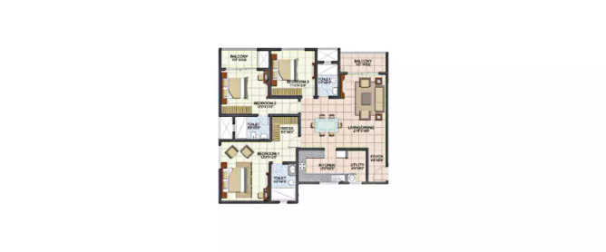 Prestige Song Of The South Yelenahalli - Floor plan 3 BHK 1274 Sq.ft