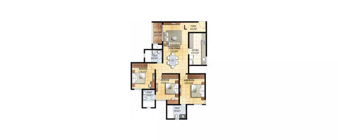 Prestige Falcon City Kanakapura - Floor plan 3 BHK 1110 Sq.ft