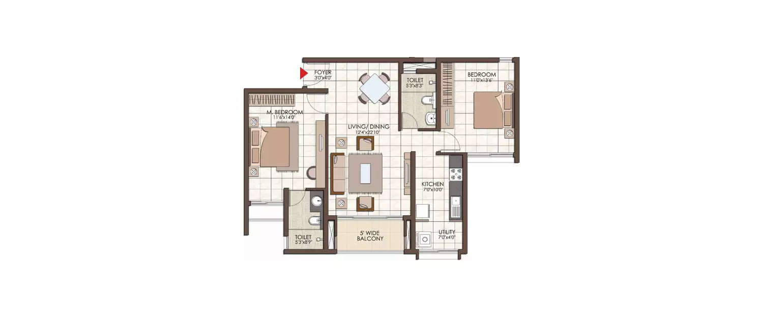 Floor plan for 2 BHK