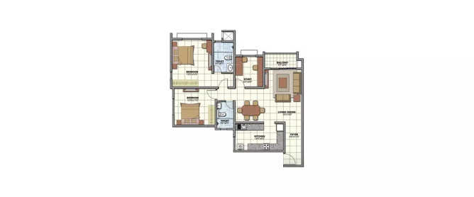 Prestige Sunrise Park Electronic City - Floor plan 2.5 BHK 1014 Sq.ft