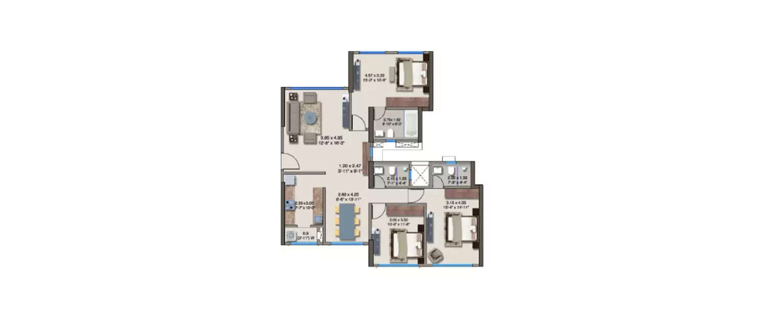 Floor plan for 3 BHK