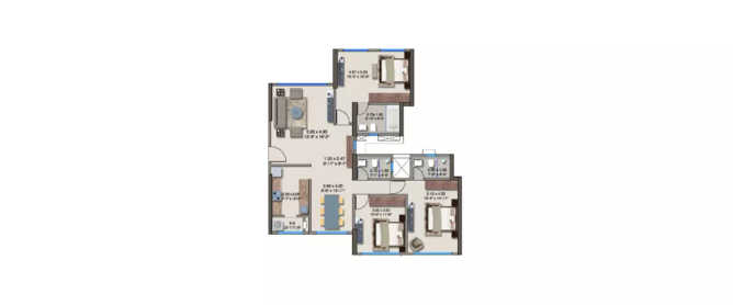 Kanakia The Master Collection Powai - Floor plan 3 BHK 1111 Sq.ft