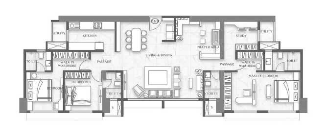 Paradigm Alaya Oshiwara - Floor plan 3 BHK 877 Sq.ft