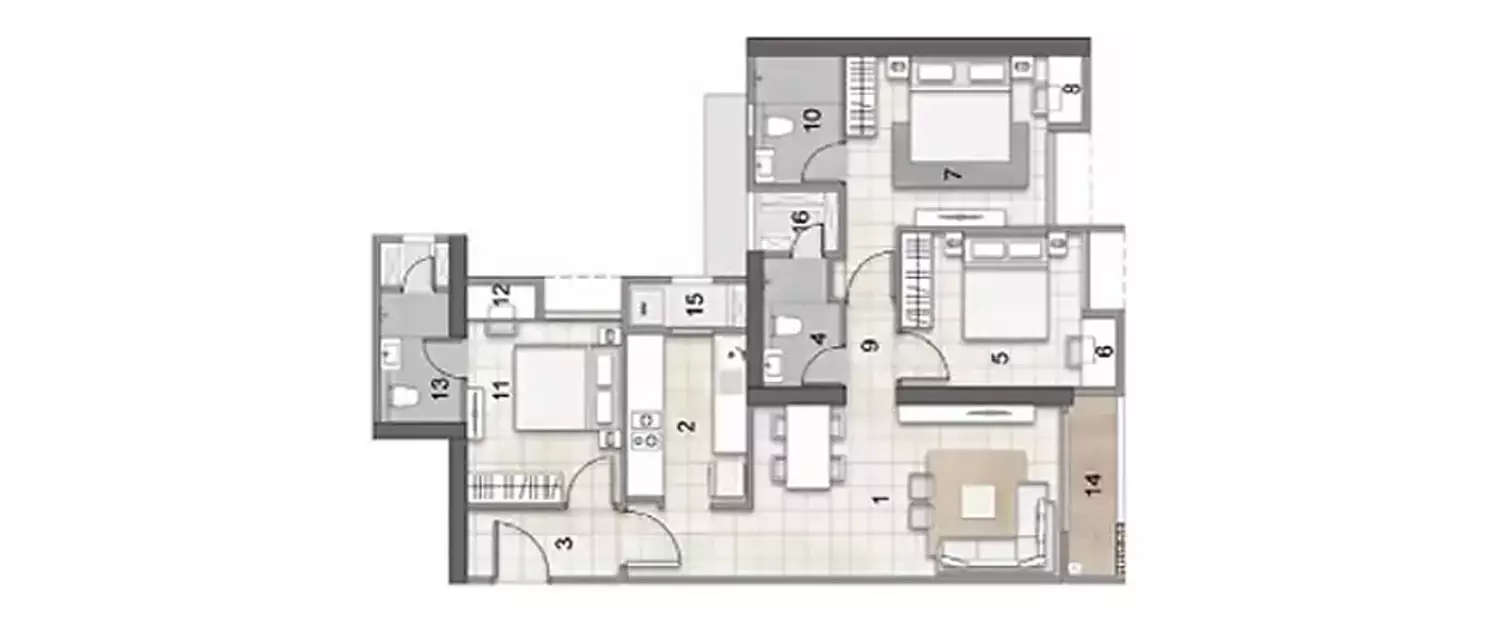 Floor plan for 3 BHK