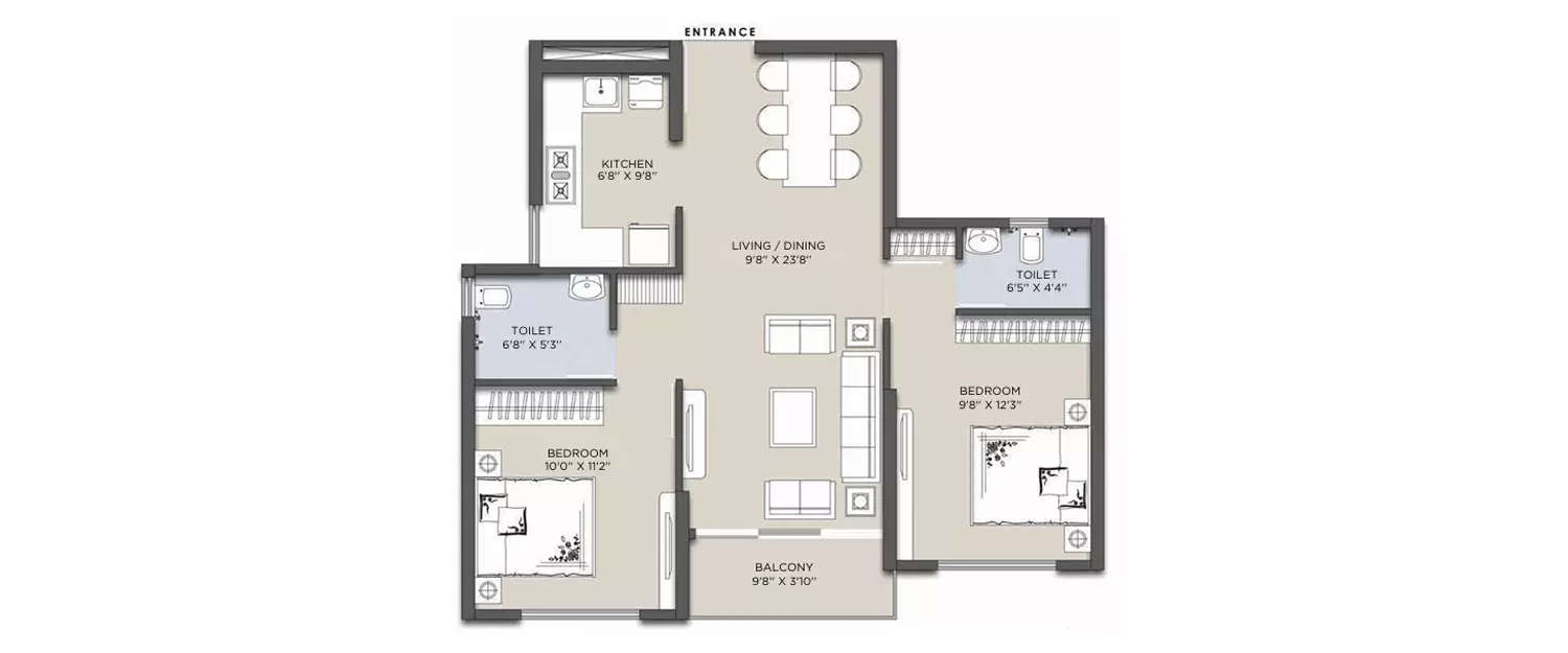 Floor plan for 2 BHK
