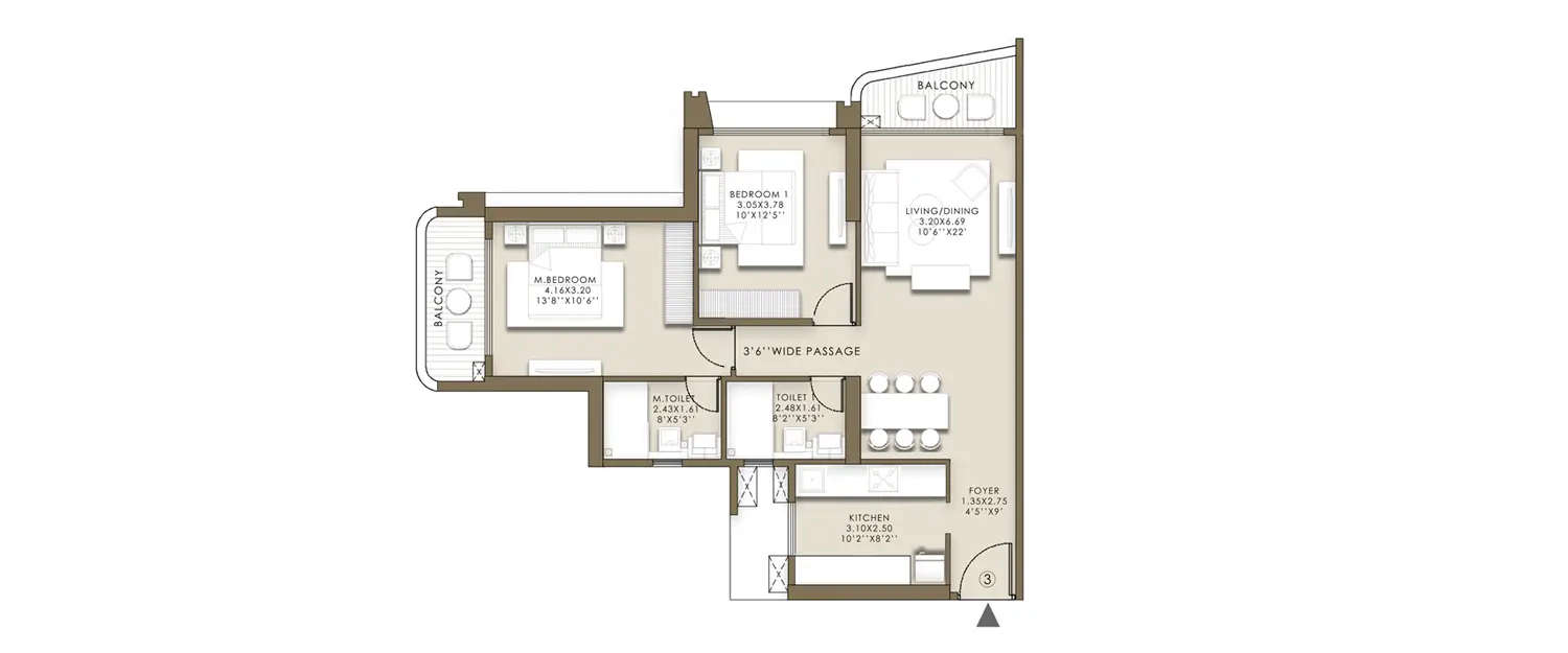 Floor plan for 2 BHK