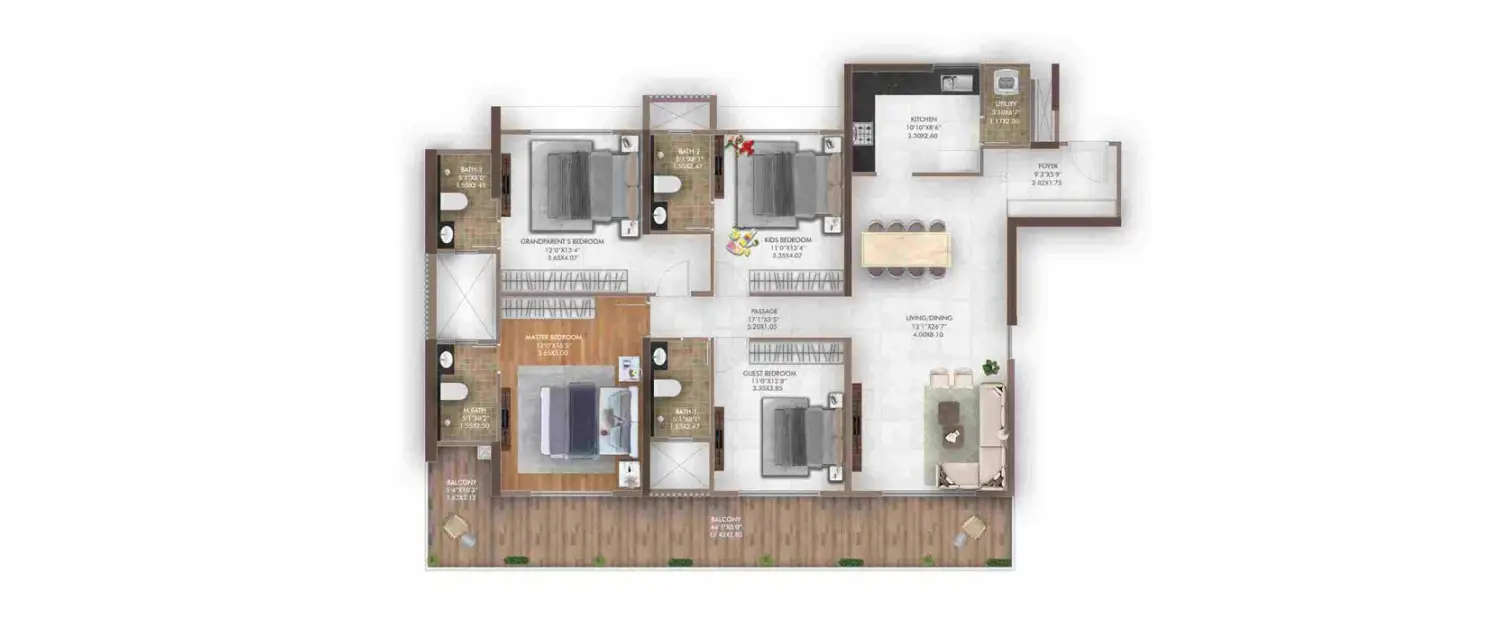 Floor plan for 4 BHK