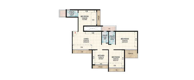 Gami Asters Ghansoli - Floor plan 3 BHK 622 Sq.ft