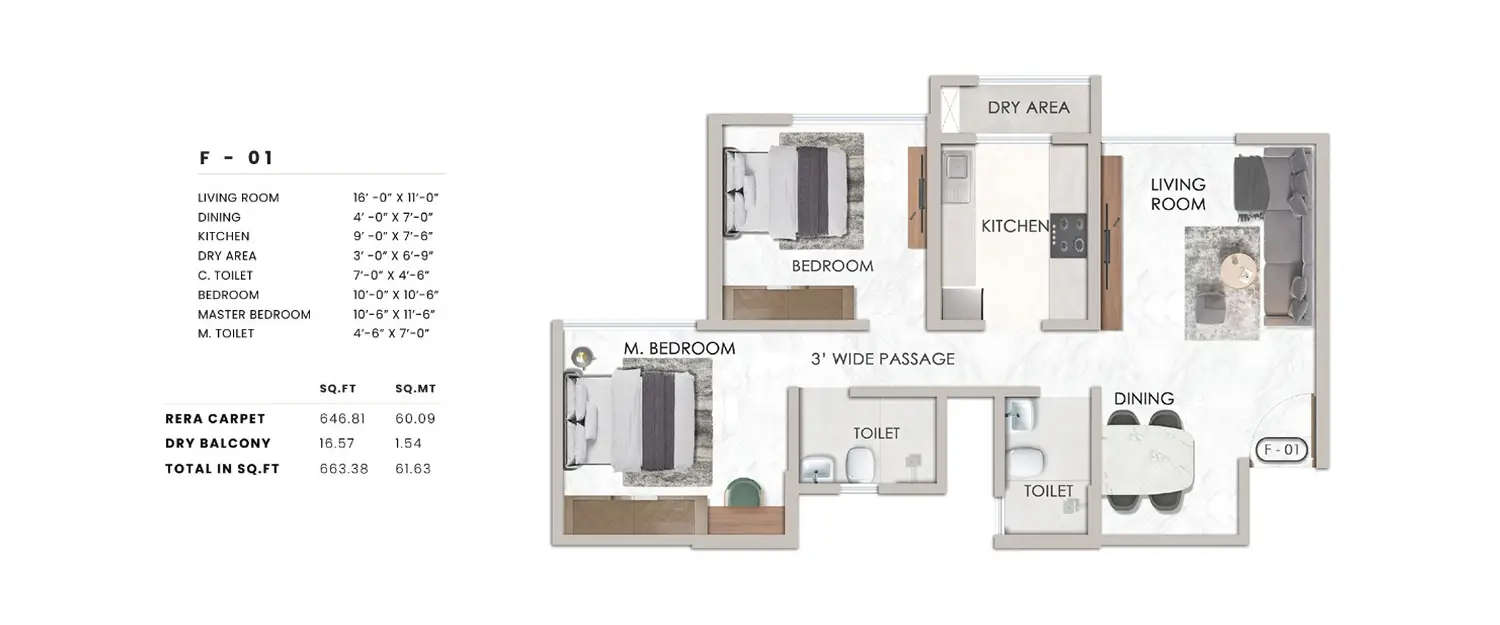 Floor plan for 2 BHK