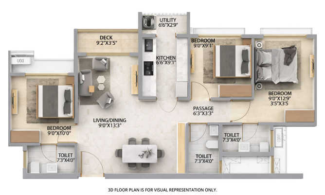 Runwal Manhattan Kanjurmarg - Floor plan 3 BHK 760 Sq.ft