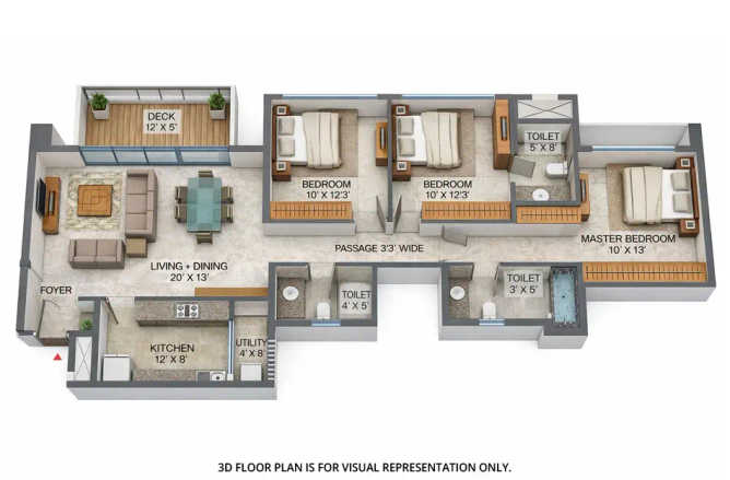 Lodha Palava Dombivali - Floor plan 3 BHK 846 Sq.ft