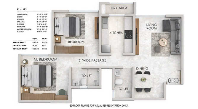 Sheth Promont Sion - Floor plan 2 BHK 664 Sq.ft