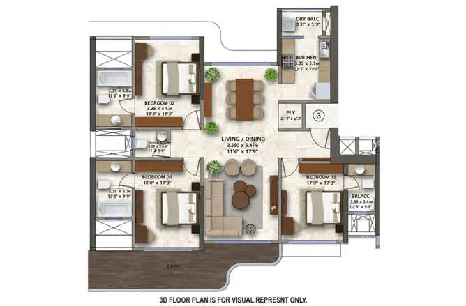 Kanakia Silicon Valley Powai - Floor plan 3 BHK 1354 Sq.ft