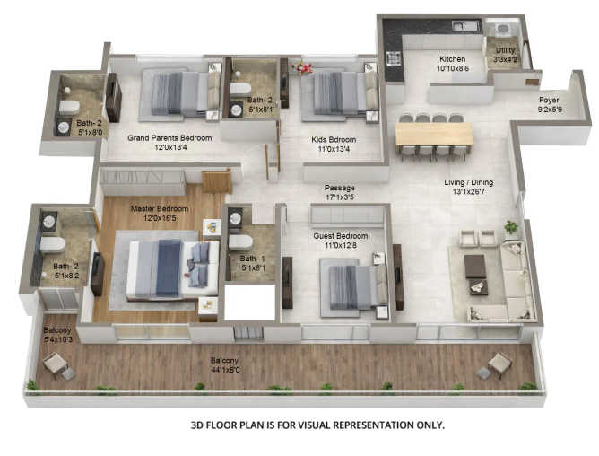 Geras Island Of Joy Manjri - Floor plan 4 BHK 1830 Sq.ft