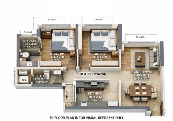 Wadhwa Atmosphere O2 Mulund - Floor plan 2 BHK 618 Sq.ft