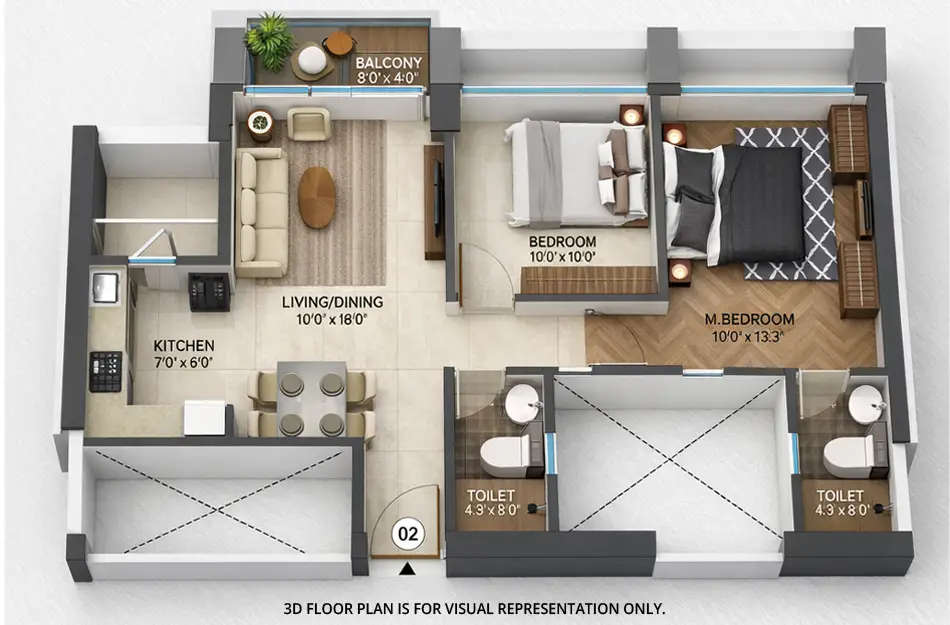 Floor plan for 2 BHK