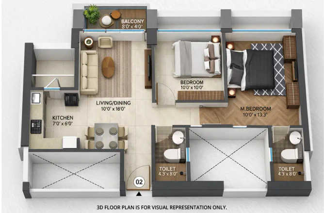 Runwal 25 Hour Life Ghodbunder Road - Floor plan 2 BHK 718 Sq.ft