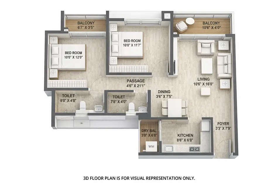 Floor plan for 2 BHK