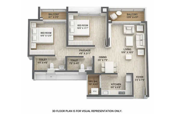 Pride World City Charholi - Floor plan 2 BHK 726 Sq.ft