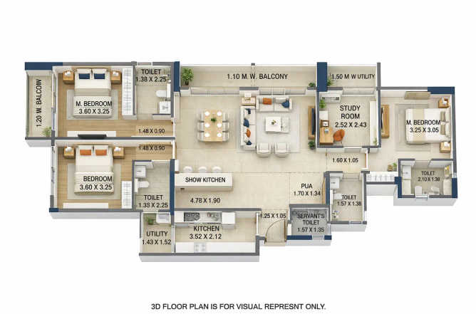 Adani Triumph Kanjurmarg - Floor plan 3 BHK 1347 Sq.ft