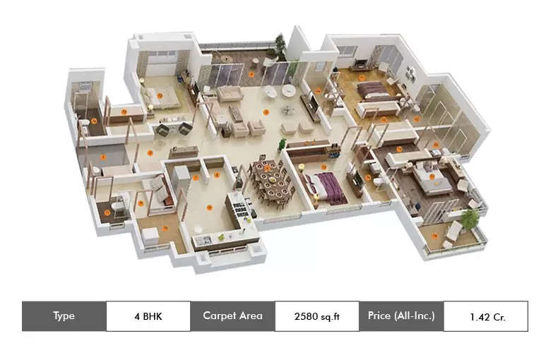Floor plan for 4 BHK