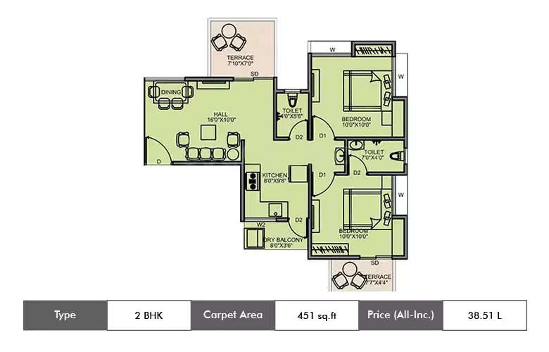 Floor plan for 2 BHK