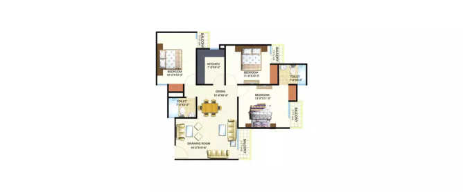 Amrapali Dream Valley Techzone IV Greater Noida W - Floor plan 3 BHK 2950 Sq.ft
