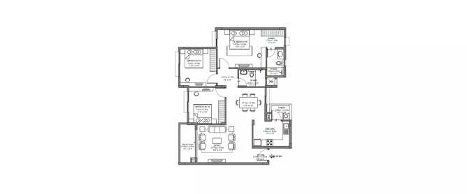 Godrej Life Plus Kanakapura - Floor plan 3 BHK 1056 Sq.ft
