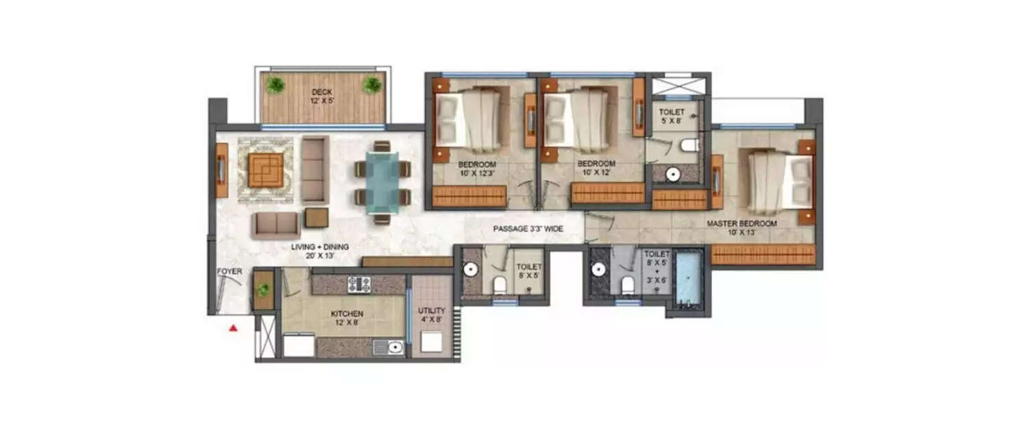 Floor plan for 3 BHK