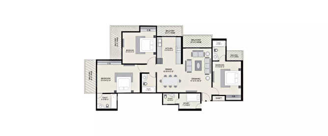 Ajnara Homes121 Sector 16B Greater Noida W - Floor plan 3.5 BHK 1890 Sq.ft