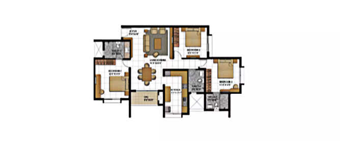 Prestige Bagamane Temple Bells Uttarahalli - Floor plan 3 BHK 1117 Sq.ft