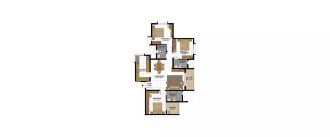 Prestige Gulmohar Horamavu - Floor plan 3 BHK 1142 Sq.ft