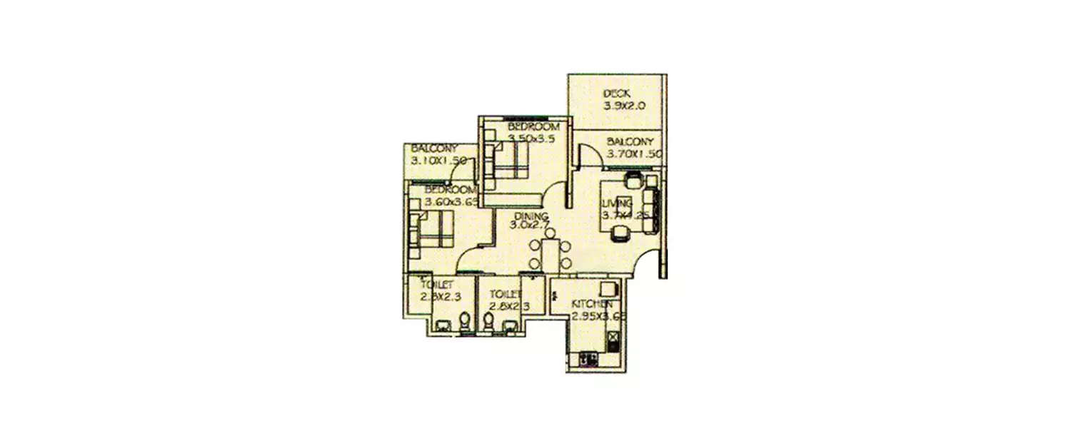 Floor plan for 2 BHK