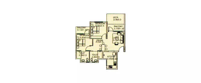 Paranjape Athashri Whitefield - Floor plan 2 BHK 1305 Sq.ft