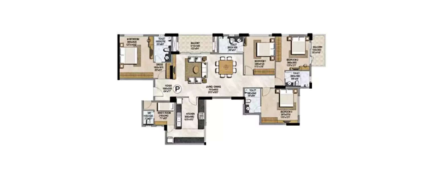 Floor plan for 4 BHK