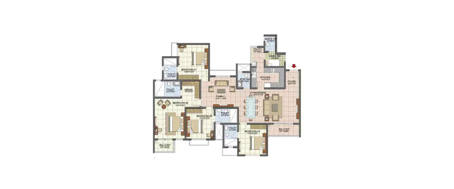 Floor plan for 4 BHK