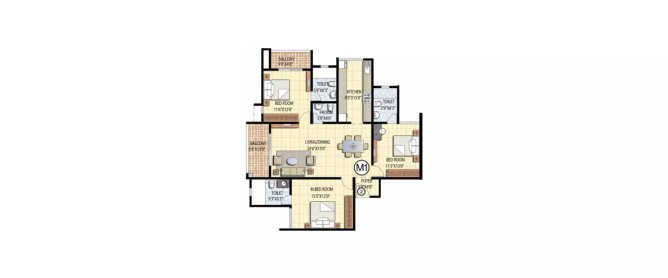 Prestige Falcon City Kanakapura - Floor plan 3 BHK 1167 Sq.ft