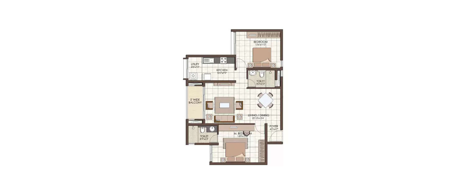 Floor plan for 2 BHK