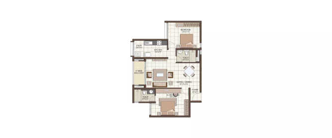 Prestige Kew Gardens Bellandur - Floor plan 2 BHK 838 Sq.ft