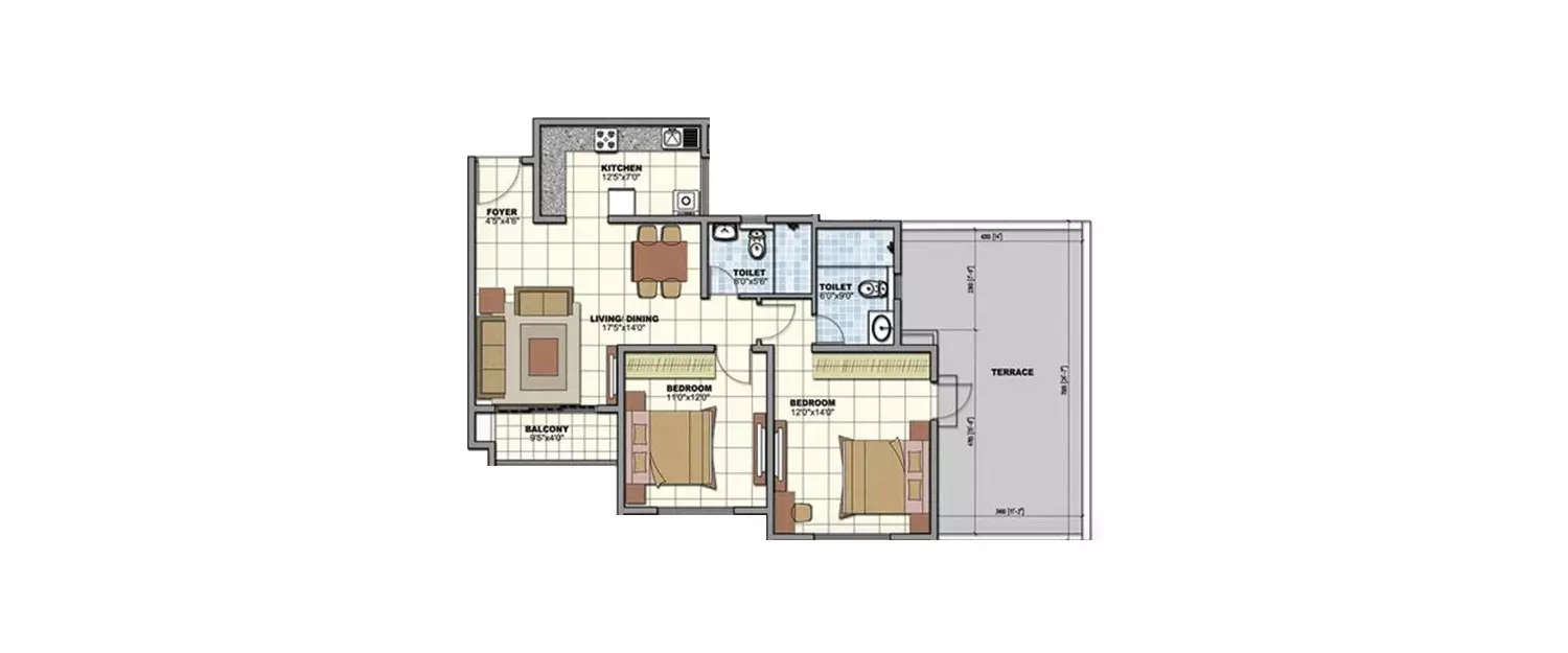 Floor plan for 2 BHK