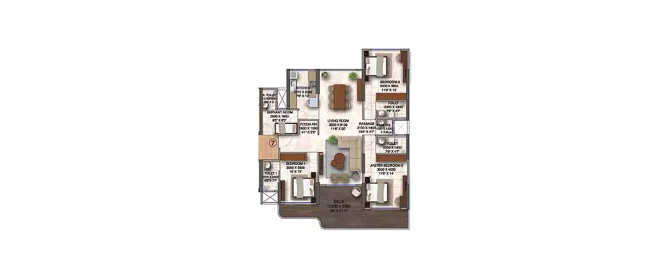 Kanakia The Master Collection Powai - Floor plan 3 BHK 1337 Sq.ft
